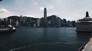 gray concrete city building, minimalism, construction site, Hong Kong