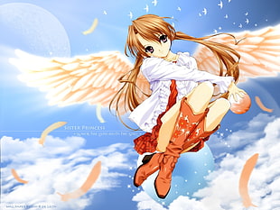brown haired female anime character with wings