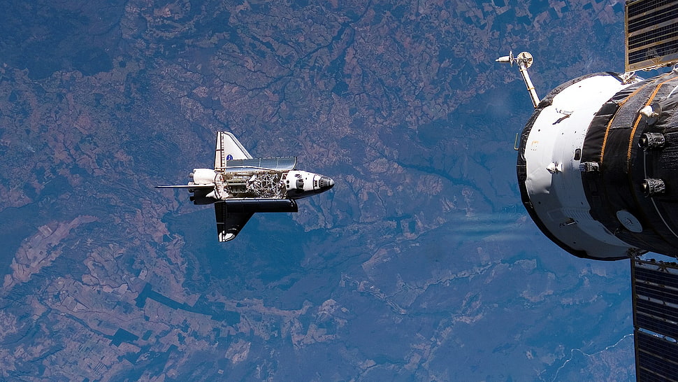 white and black satellite, NASA, space, space shuttle, Earth HD wallpaper