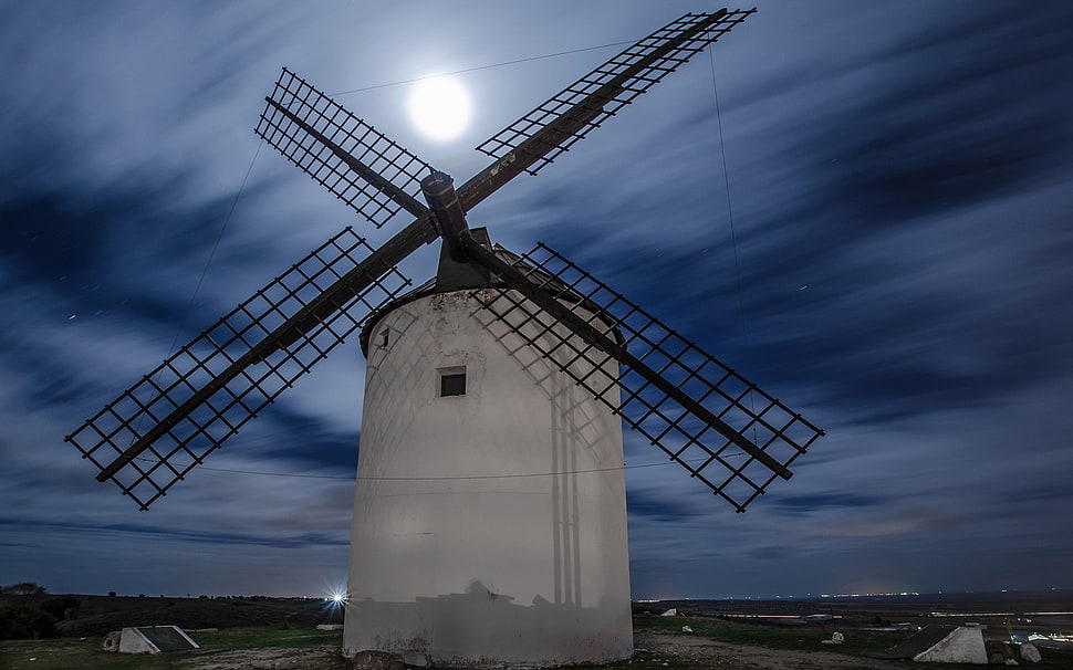 white and black windmill tower, windmill HD wallpaper