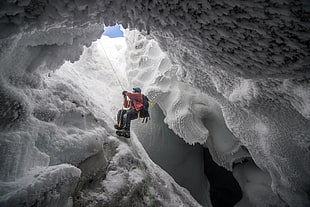 white cage, ice, Arctic, cave, climbing HD wallpaper