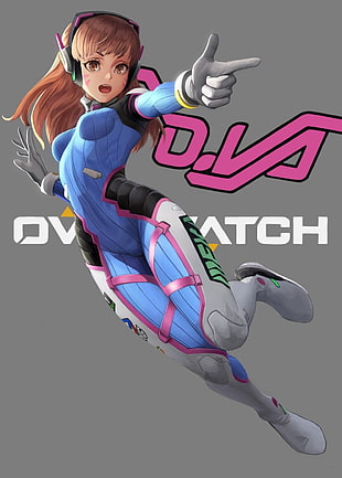 D'Va Overwatch illustration, Overwatch, D.Va (Overwatch), bodysuit, long hair HD wallpaper
