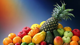 assorted fruits arrangement, food, apples, pineapples, orange (fruit) HD wallpaper
