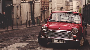 red Mini Morris parked during daytime