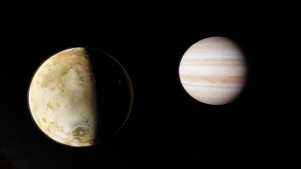 two planets, space, Space Engine, planet, Jupiter HD wallpaper