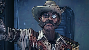 man wearing brown zip-up jacket, sunglasses and cowboy hat cartoon character illustration HD wallpaper