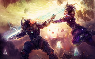 black haired two male game characters illustration