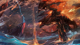 dragon illustration, dragon, creature, World of Warcraft, video games