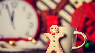 gingerbread and white mug, food, blurred