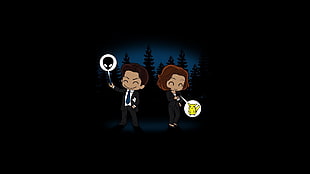 two male and female anime characters, The X-Files, cartoon