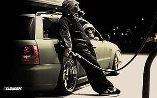 black gas mask, Audi A4, Stance, gas masks, humor HD wallpaper