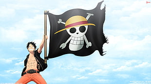 One Piece Monkey de Luffy holding flag HD wallpaper