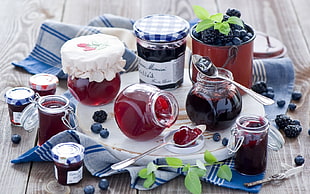 assorted jam on table HD wallpaper