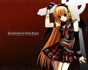 Sharpness Cross Edge female animated character in black and red dress