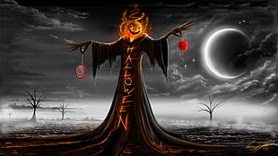Jack-O-Lantern wearing Halloween-themed robe