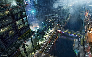 gray concrete bridge, cyberpunk, futuristic city, futuristic, digital art HD wallpaper