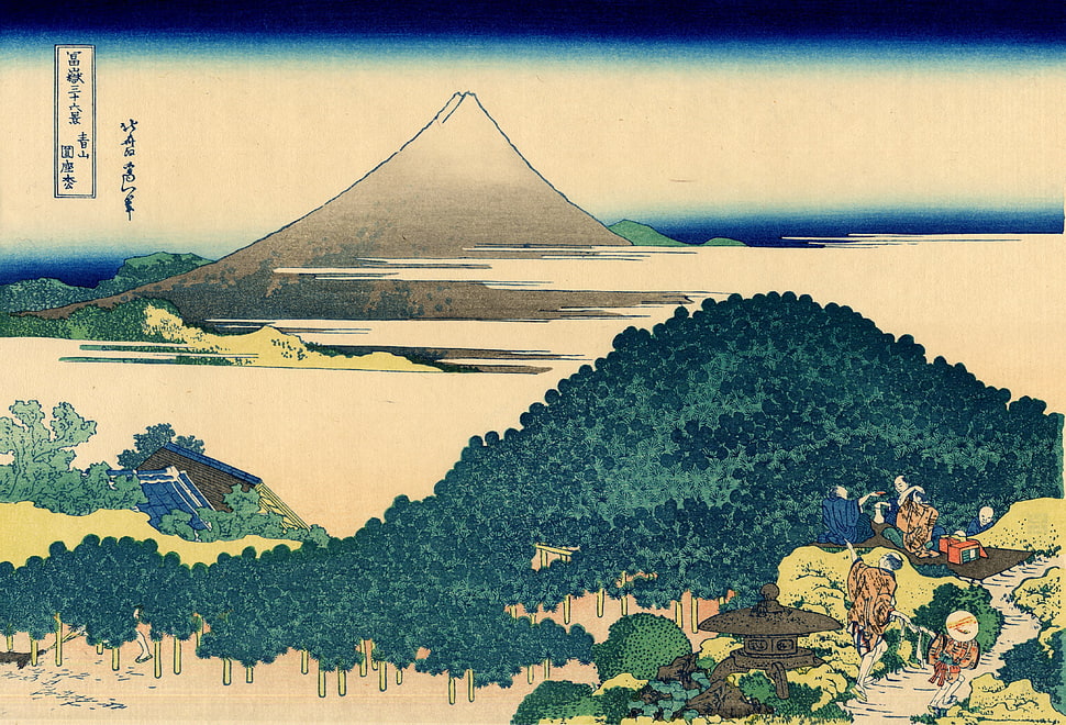 Japanese Mt. Fuji painting, Hokusai, Japan, ink, Mount Fuji HD wallpaper