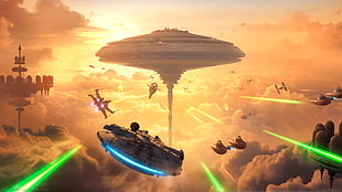 Star Wars Millennium Falcon digital wallpaper, Star Wars: Battlefront, Bespin, Millennium Falcon, cloud city HD wallpaper