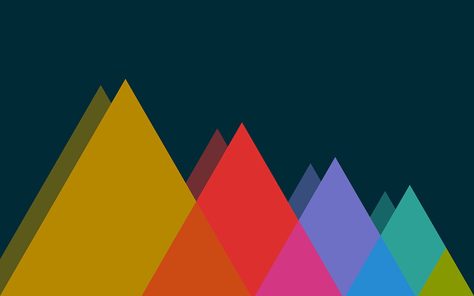 multicolored mountain graphic wallpaper, triangle, minimalism, solarized colorscheme HD wallpaper