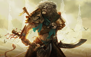 lion knight digital wallpaper, Magic: The Gathering, fantasy art, hero, feline