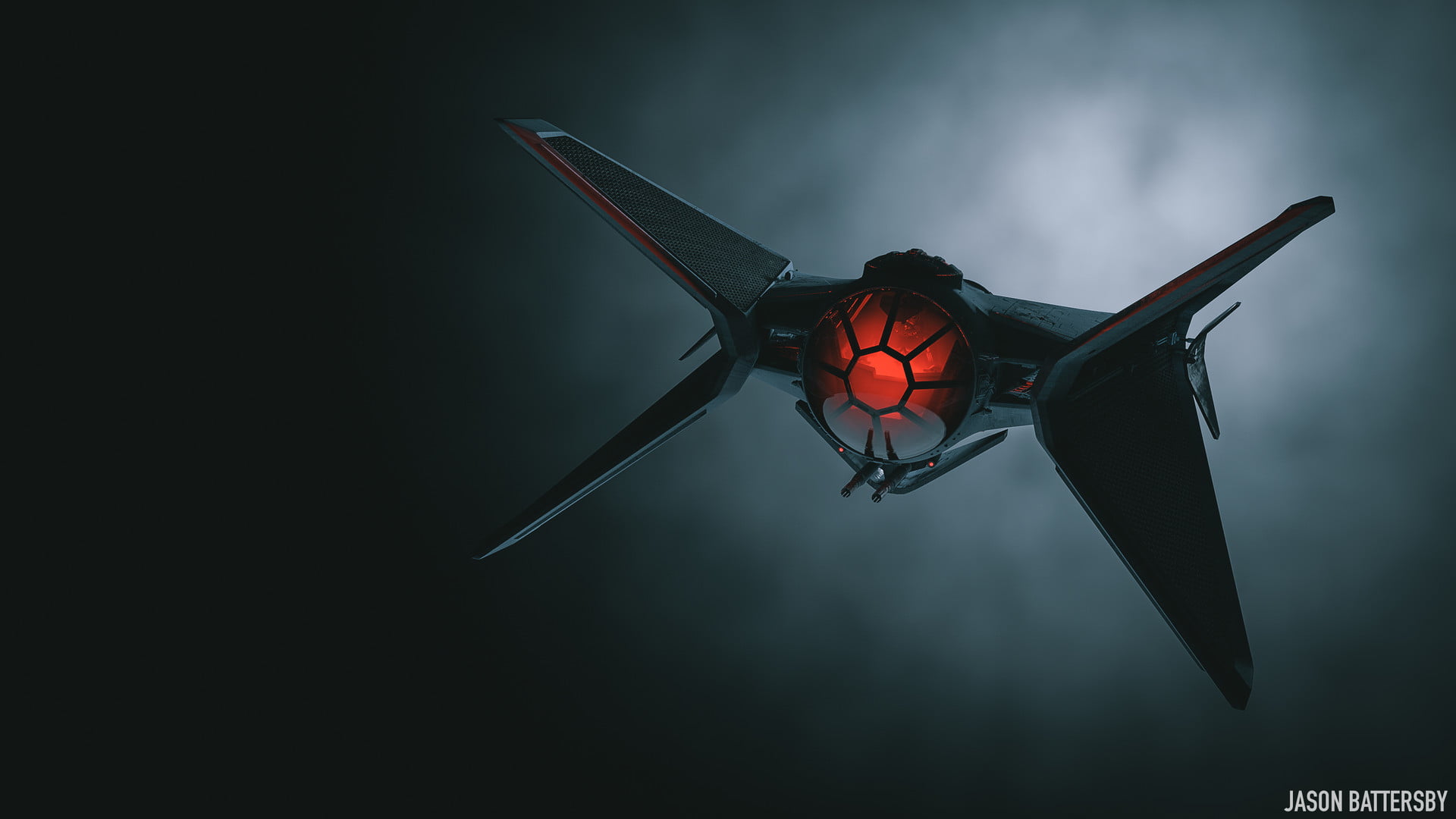 black and red floral pendant lamp, Star Wars, TIE Fighter, concept art, digital art