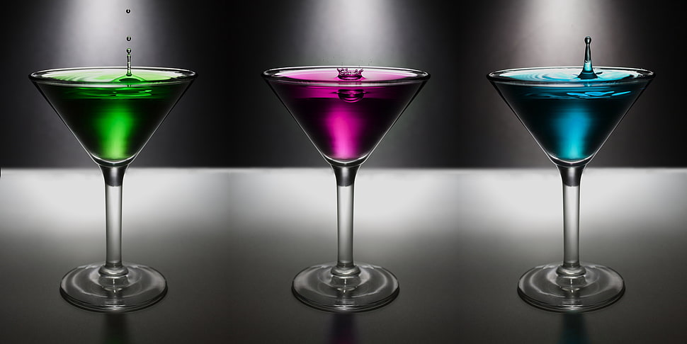three clear footed glasses HD wallpaper