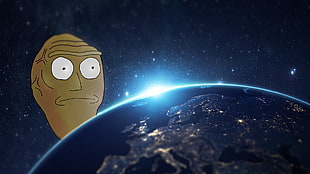 Earth with brown character wallpaper, Rick and Morty, cartoon, Earth, floating heads