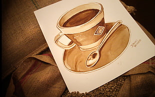 white filled cup on saucer painting HD wallpaper