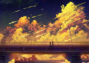 Kimi no Nawa anime illustration, anime, Hatsune Miku, Vocaloid, clouds