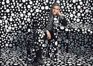 man wearing black and white polka-dot suit HD wallpaper