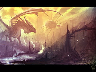 black dragon digital wallpaper, dragon, fantasy art