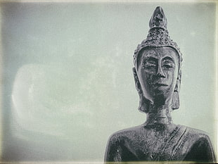Gautama Buddha grayscale photo, Buddha, simple background, statue