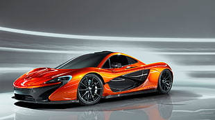 orange and black Mclaren supercar, McLaren P1, car