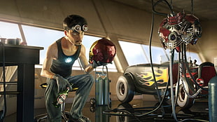 male wearing tank top digital wallpaper, Iron Man, artwork, digital art, Stark Industries