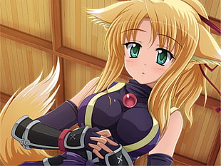 female anime character with blonde hair and cat ears