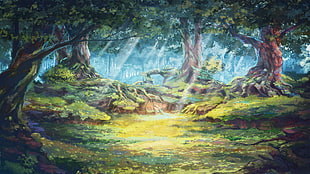 sun rays through the forest painting, Everlasting Summer, forest, trees, forest clearing