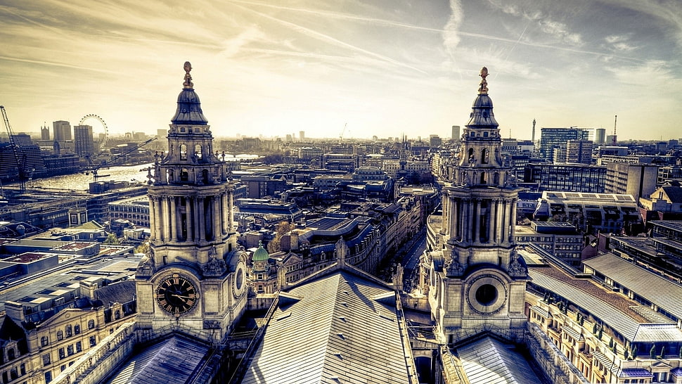 twin tower digital wallpaper, cathedral, rooftops HD wallpaper