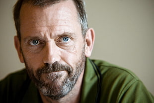 Hugh Laurie wearing green polo shirt HD wallpaper