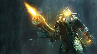 game character illustration, BioShock 2, video games, Big Daddy, Rapture