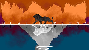 lion with dual persona text artwork, abstract, lion