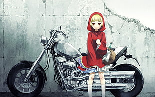 woman in red hoodie anime HD wallpaper