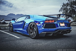 blue Lamborghini sports car, car, Lamborghini, Lamborghini Aventador, vehicle