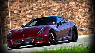 red coupe, Ferrari, car, wall, red cars HD wallpaper