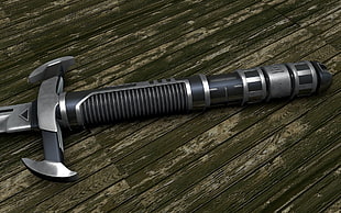 grey and black handled sword