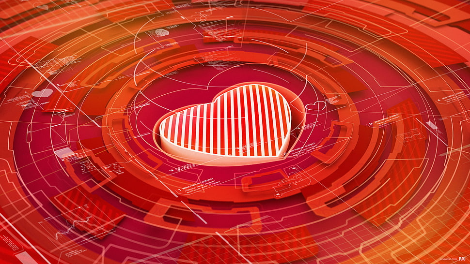 red and white heart 3D illustration HD wallpaper