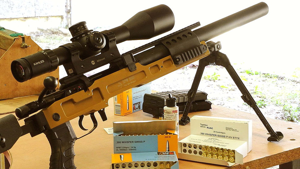 black and yellow Bostitch nailer, gun, sniper rifle, rifles, Bolt action rifle HD wallpaper