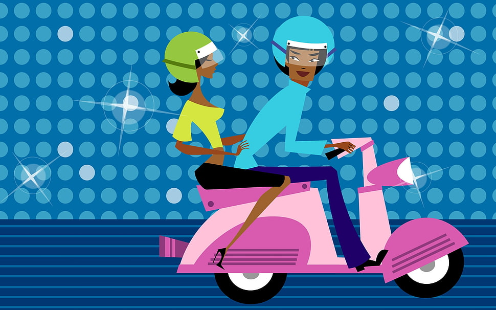 boy and girl riding motorcycle scooter graphic HD wallpaper