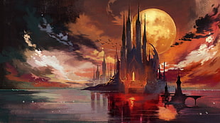 castle surrounded by water wallpaper, Bloodstained: Ritual of the Night, Miriam (Bloodstained), video games, castle