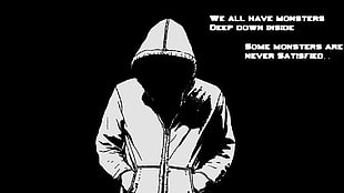 person's hoodie illustration, quote, dark