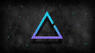 blue and purple triangle log o, triangle, hexagon, stars, shadow